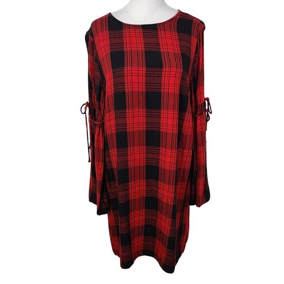 BeachLunchLounge Red Plaid Sheath Dress Size Medium Red and Black Mini Dress - Picture 1 of 10